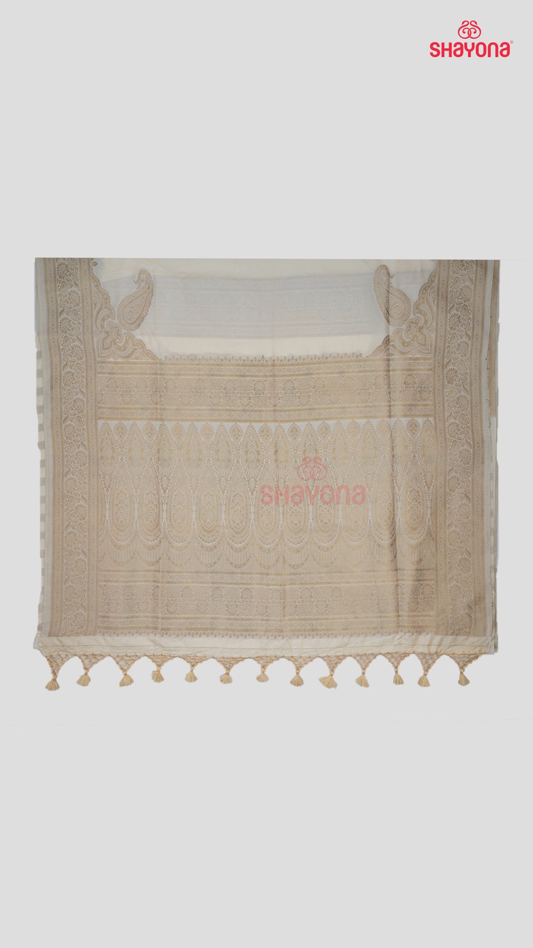 Ivory Banarasi Soft Silk Saree with Plain Gala & Nakshi Border