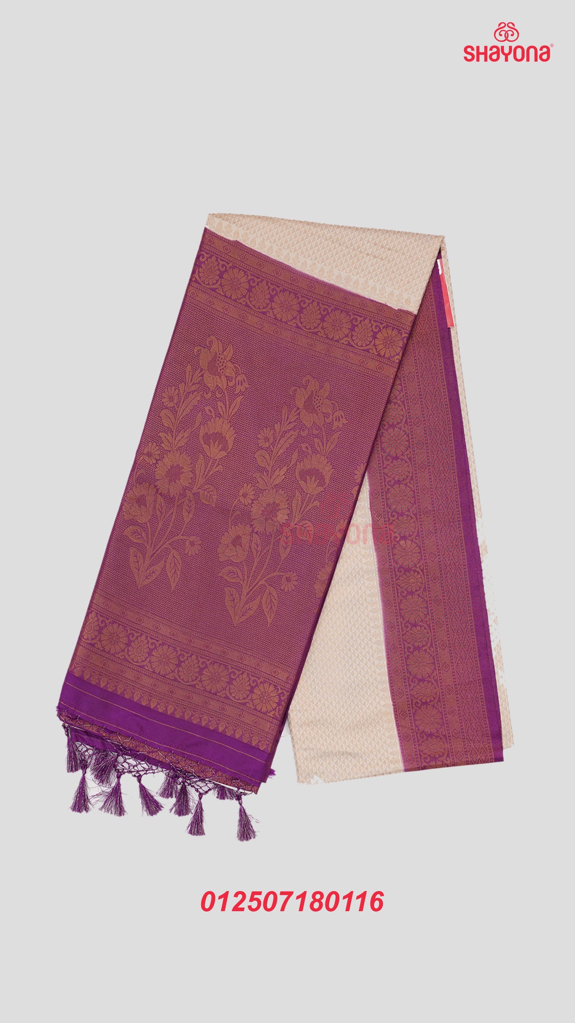 Dark Magenta & Ivory Banarasi Soft Silk Saree with Golden Jaal Butti & Heavy Pallav