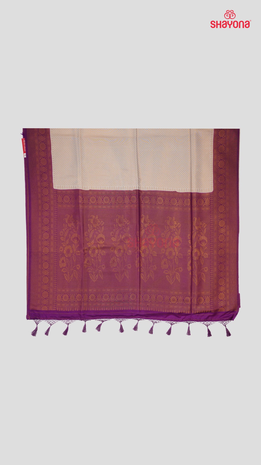 Dark Magenta & Ivory Banarasi Soft Silk Saree with Golden Jaal Butti & Heavy Pallav