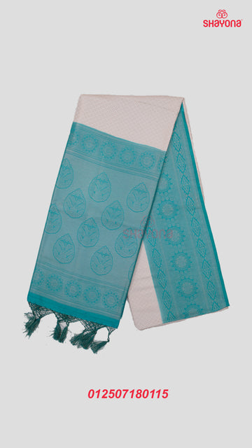 Deep Sky Blue & White Banarasi Soft Silk Saree with Silver Butti & Nakshi Border