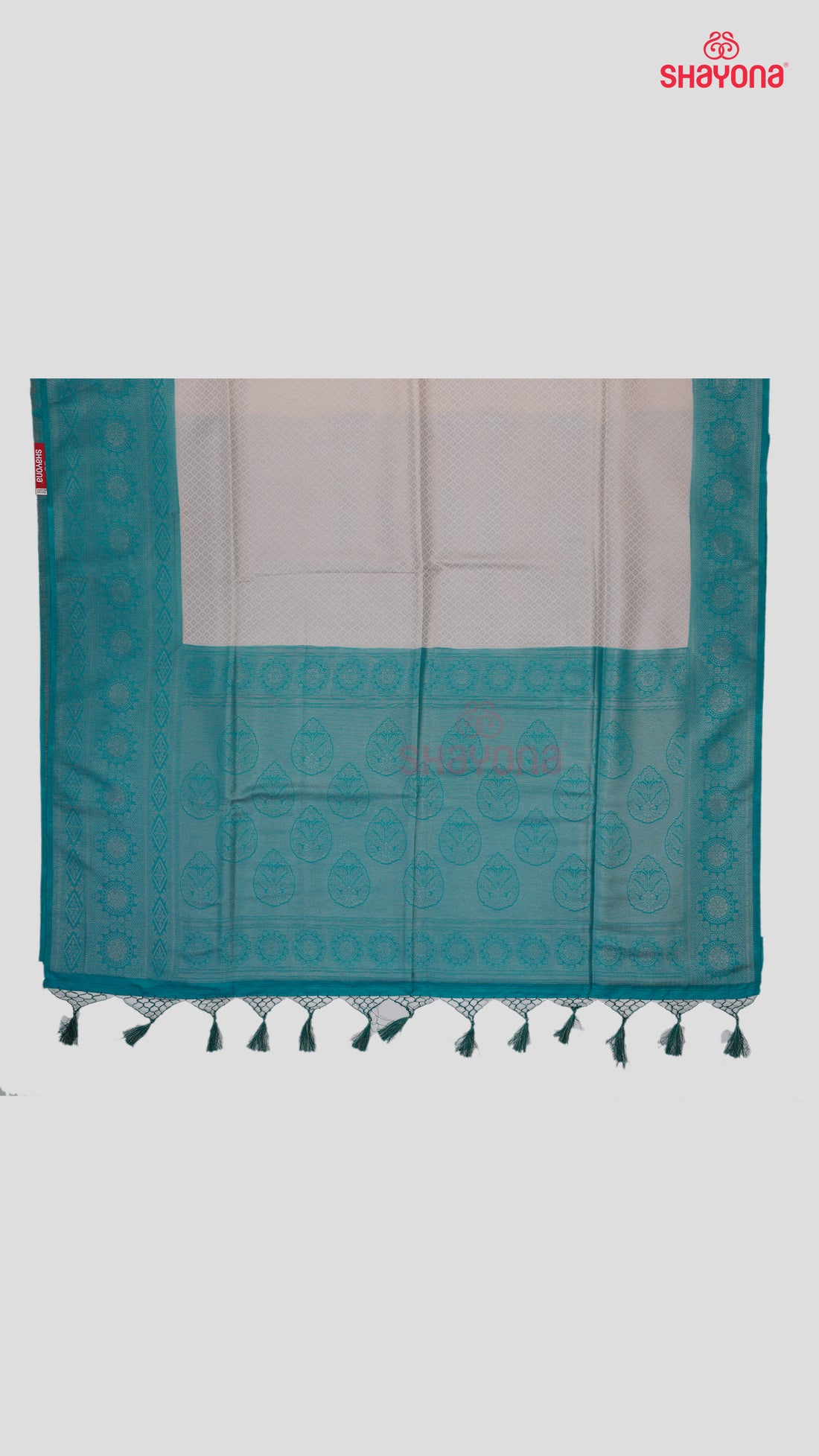 Deep Sky Blue & White Banarasi Soft Silk Saree with Silver Butti & Nakshi Border