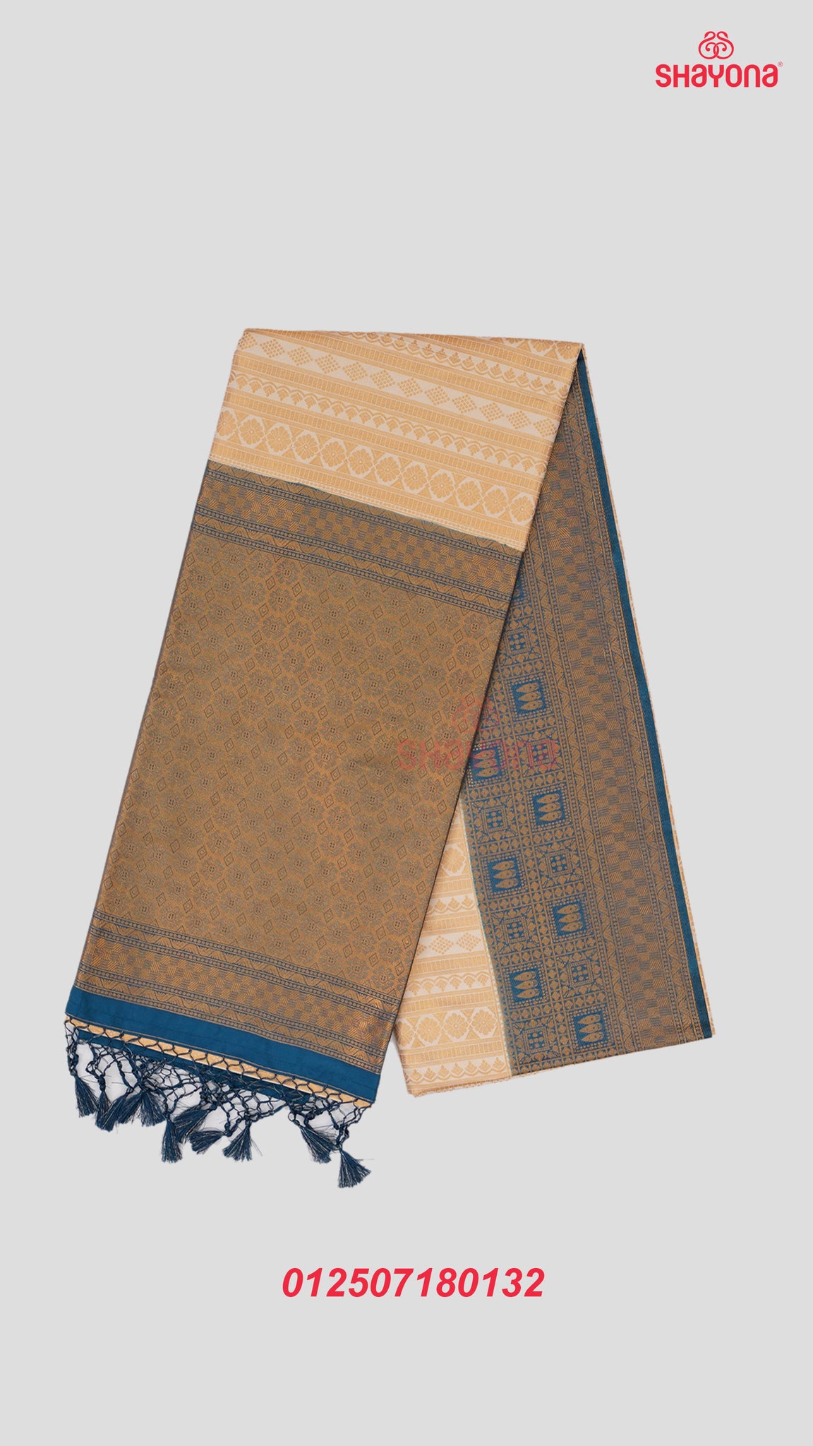 Deep Steel Blue & Almond Banarasi Soft Silk Saree with Golden Nakshi Jaal & Heavy Pallav