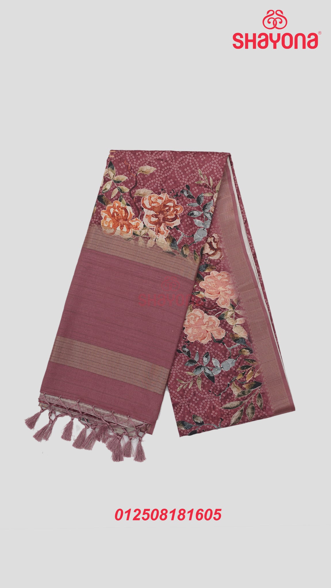 Rose Gold Tussa Cotton Saree with Bandhani Jaal & Floral Border