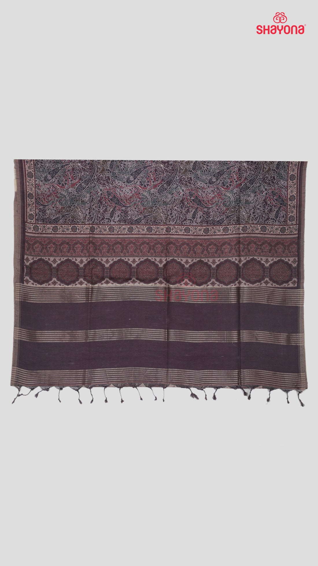 Dark Rose Gold Tussa Cotton Saree with Digital Printed Jaal