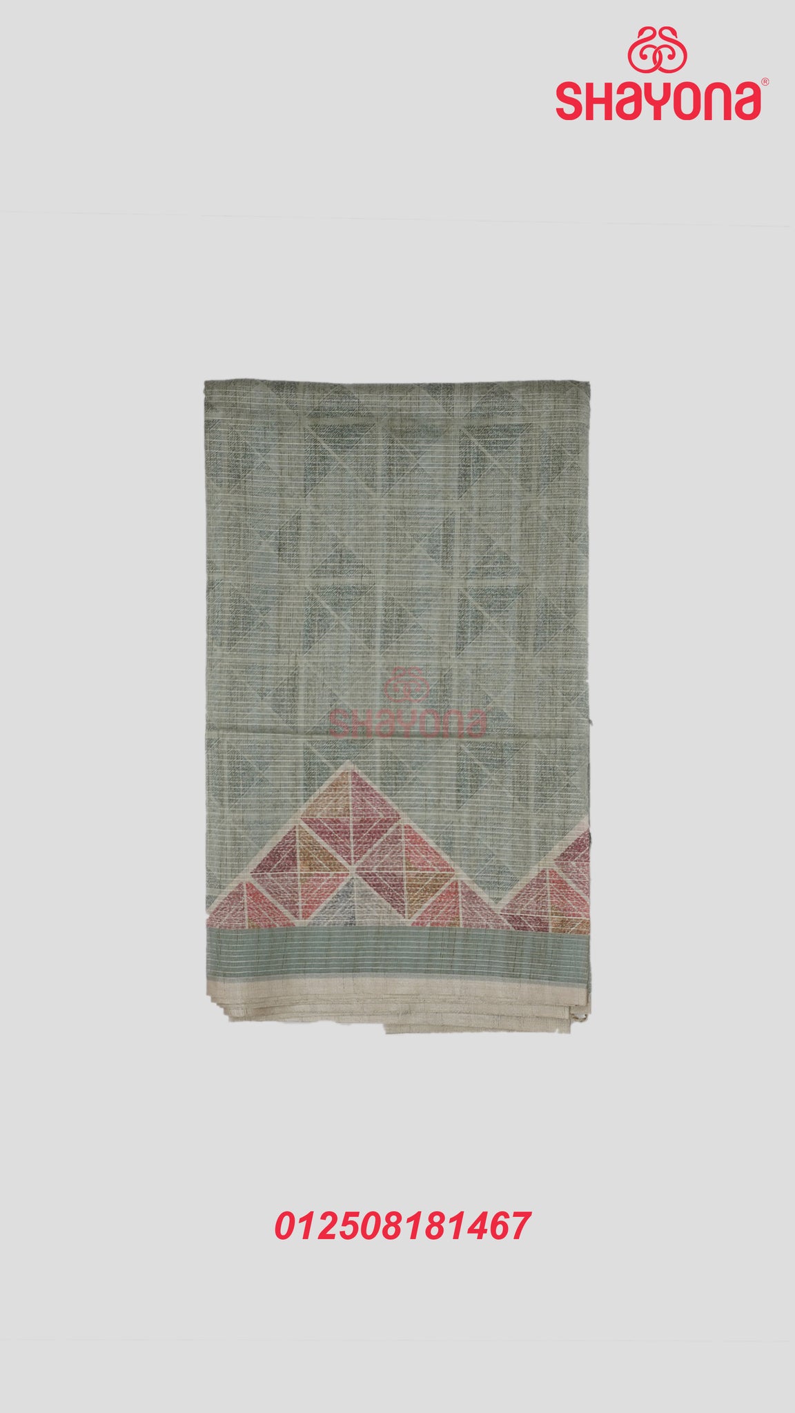 Aqua Tussa Based Cotton Saree with Digital Square Diamond Design