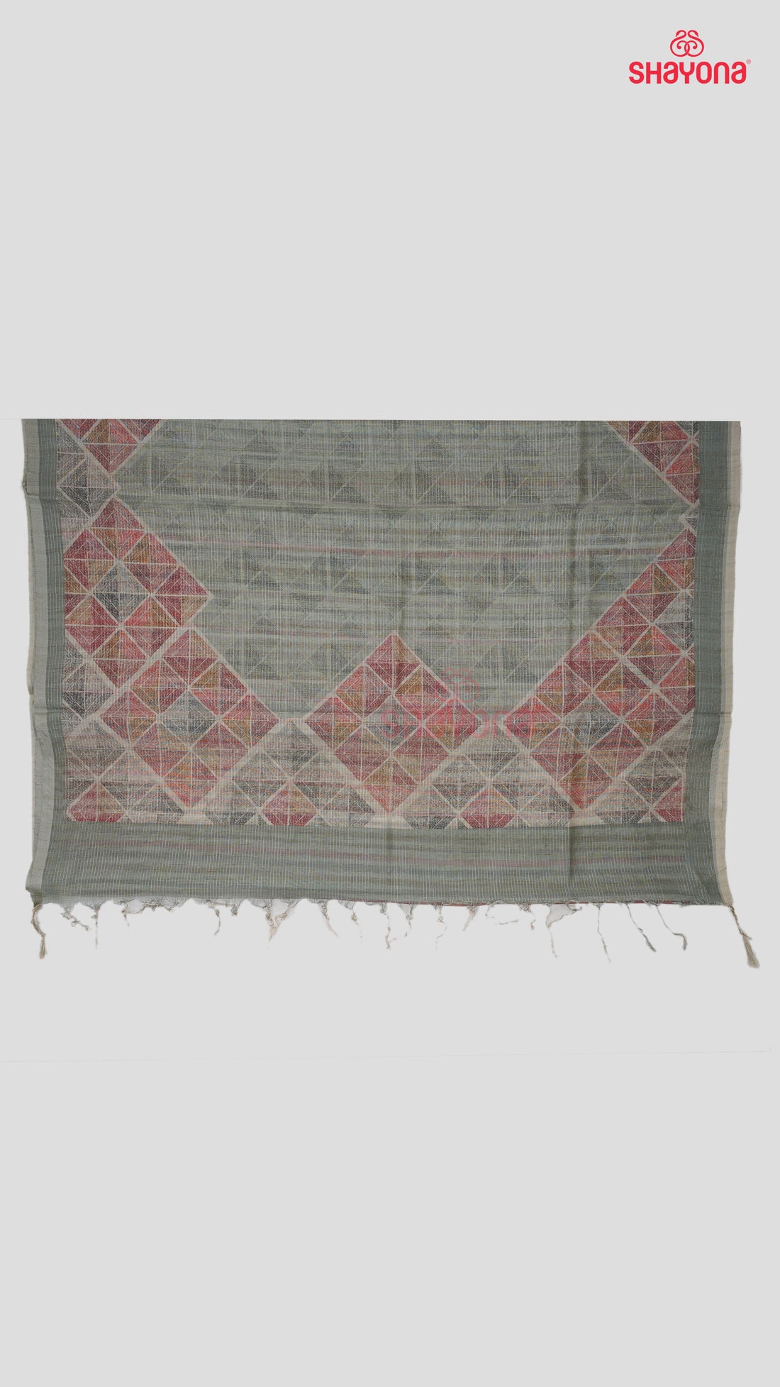 Aqua Tussa Based Cotton Saree with Digital Square Diamond Design