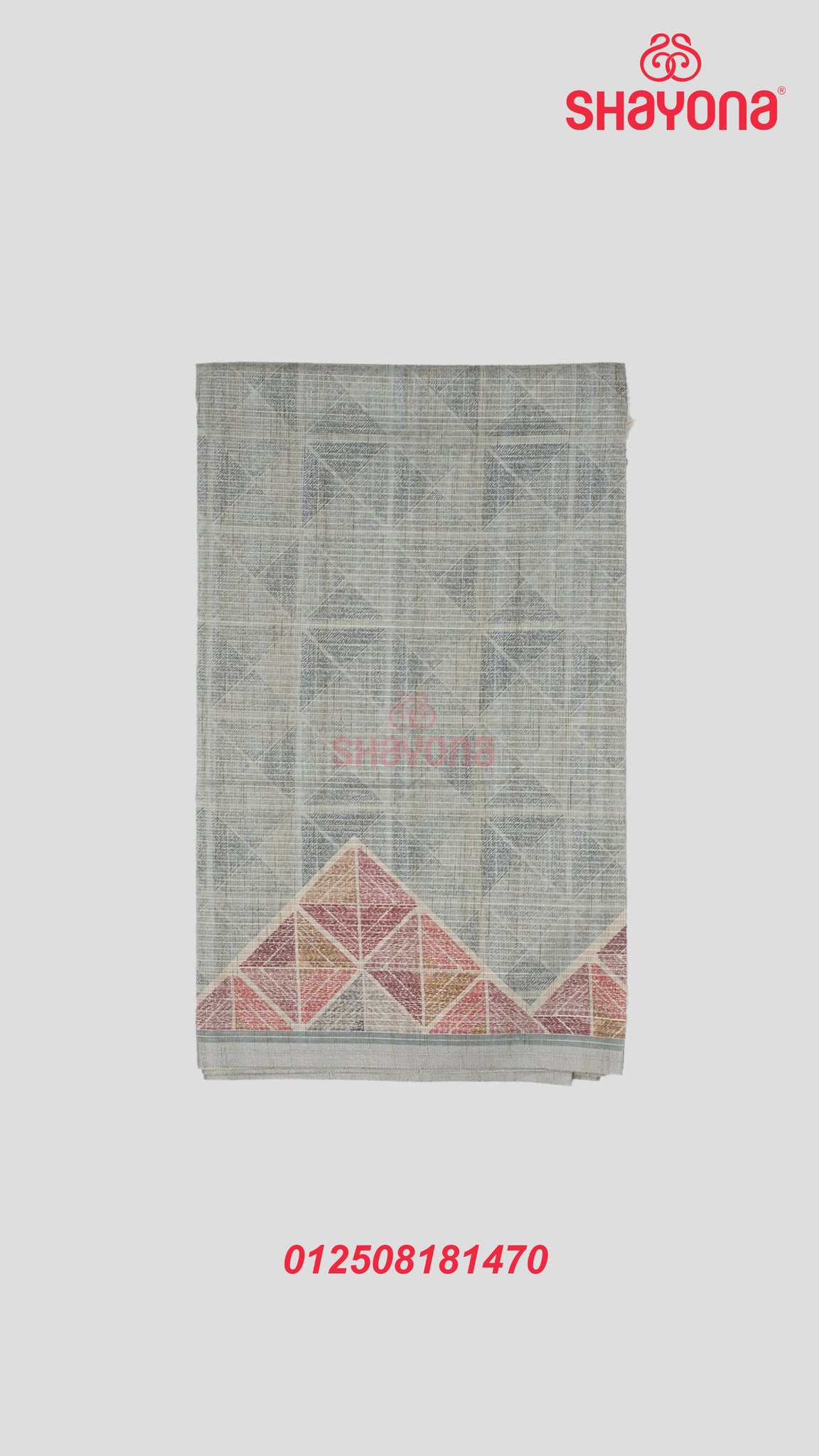 Grayish Cyan Tussa Based Cotton Saree with Digital Square & Diamond Design