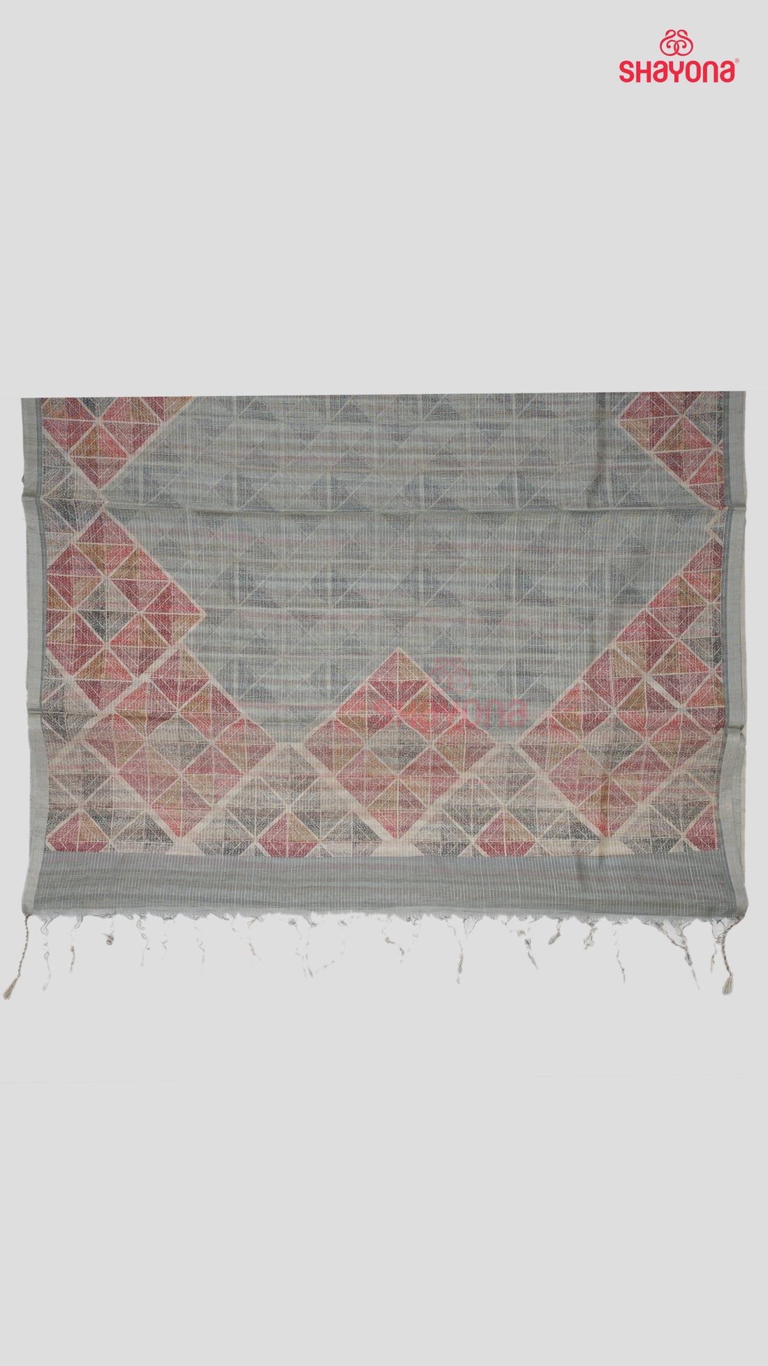 Grayish Cyan Tussa Based Cotton Saree with Digital Square & Diamond Design
