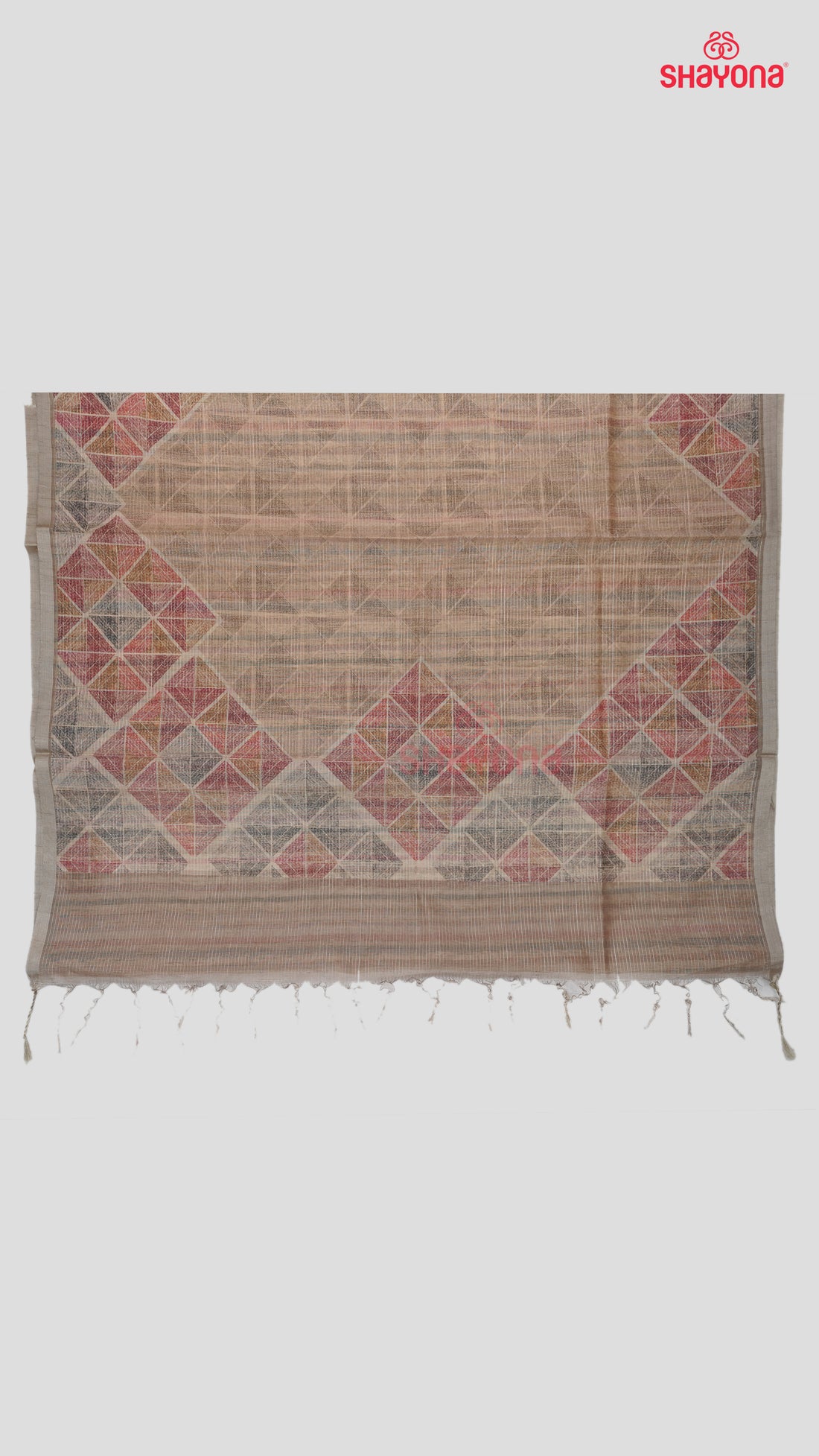Light Gold Tussa Based Cotton Saree with Digital Geometric Design
