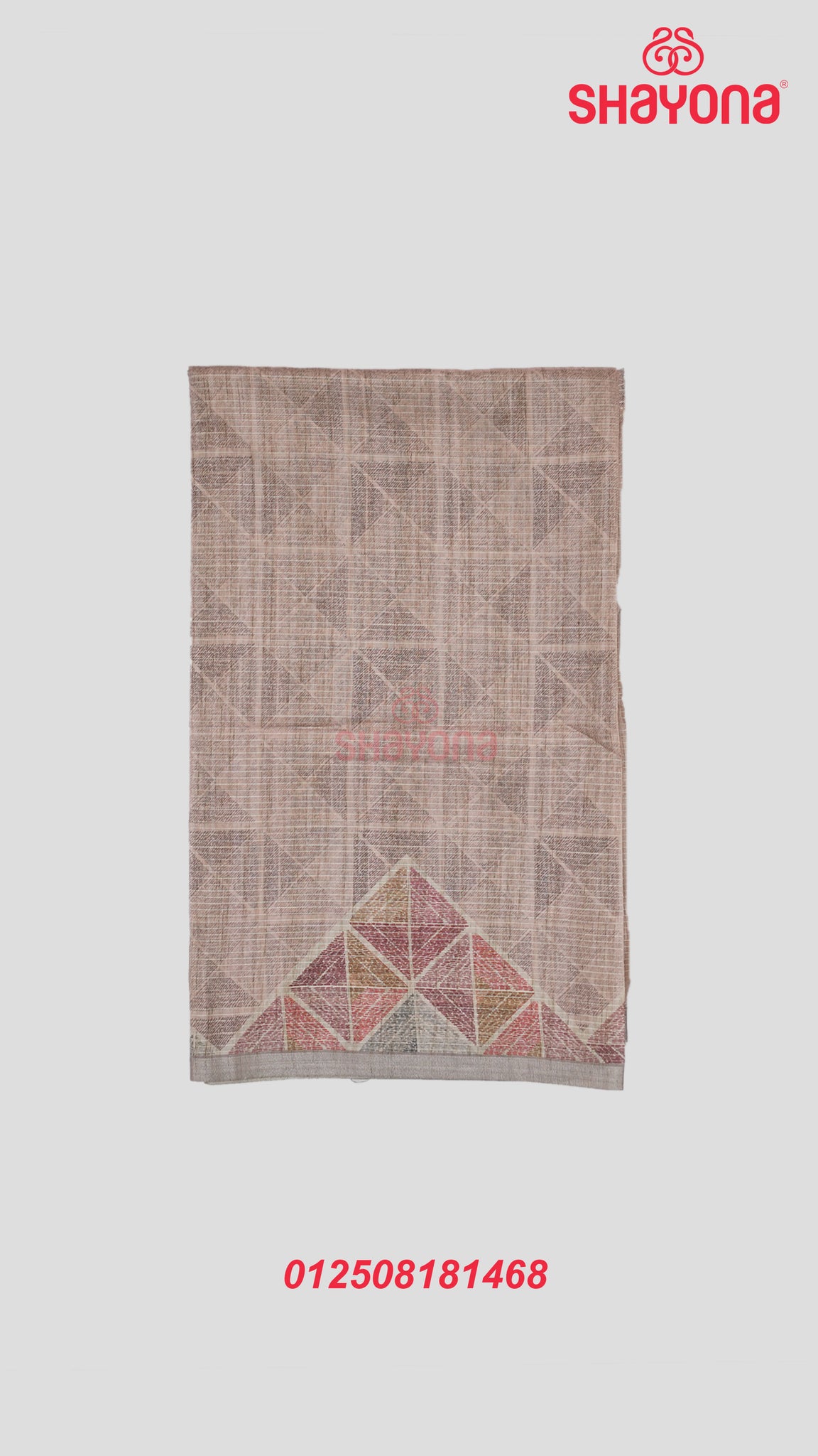 Light Rose Gold Tussa Based Cotton Saree with Digital Diamond Square Design