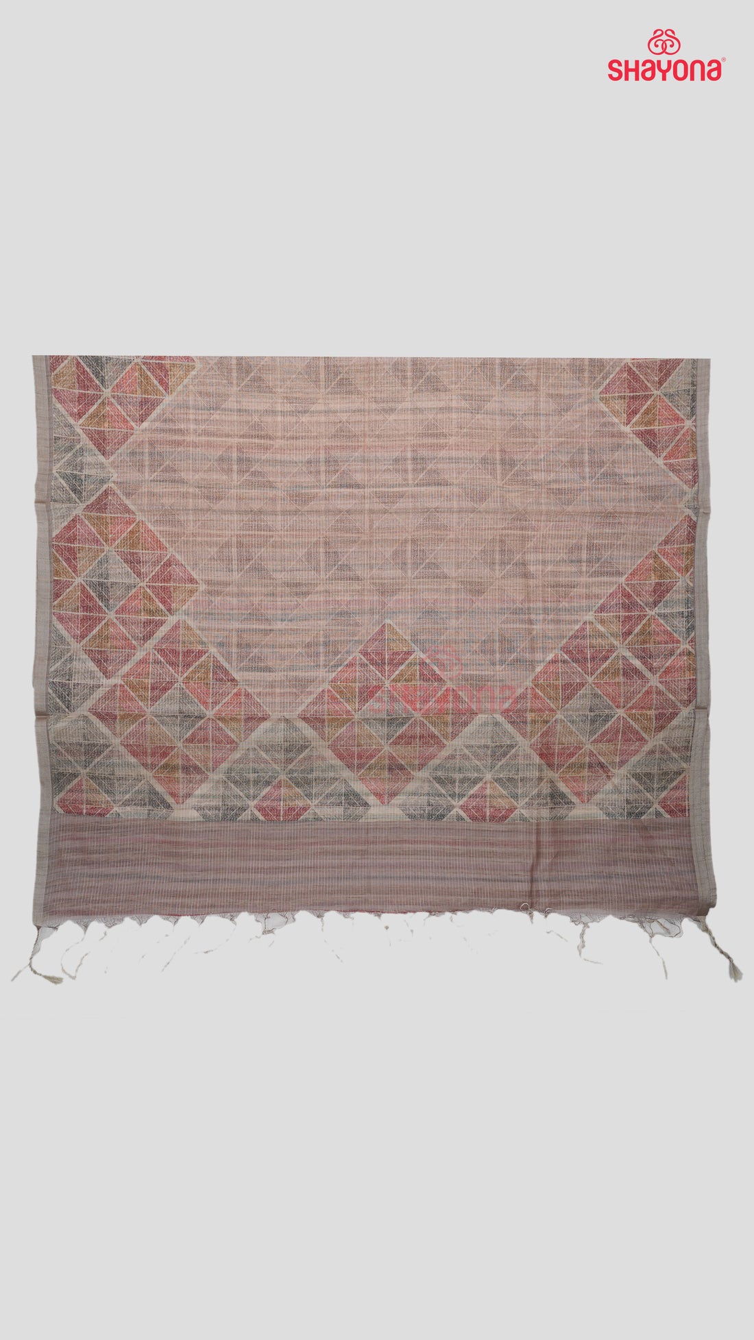 Light Rose Gold Tussa Based Cotton Saree with Digital Diamond Square Design