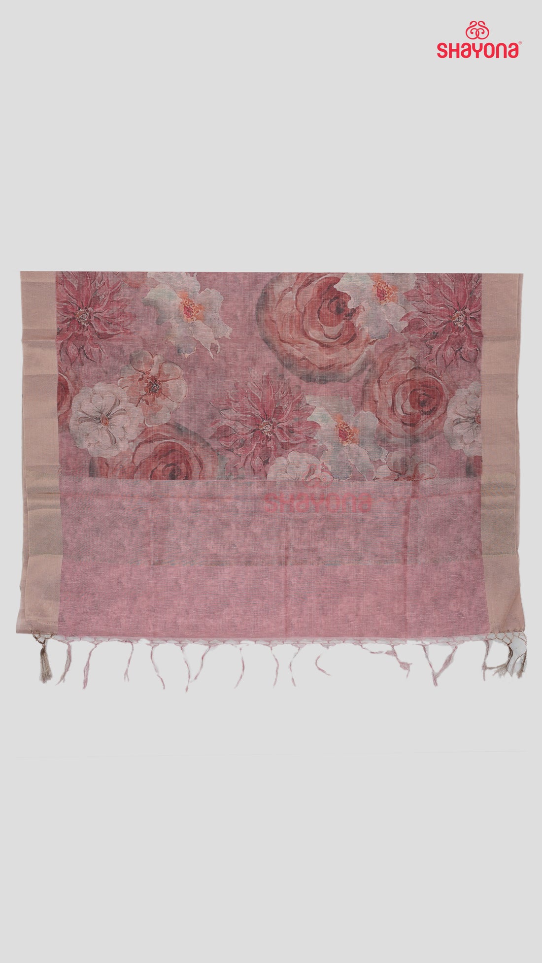Light Rose Gold Tussa Based Cotton Saree with Digital Floral Print