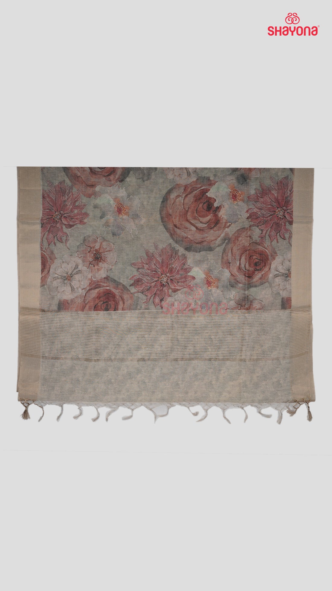 Almond Tussa Based Cotton Saree with Digital Floral Print