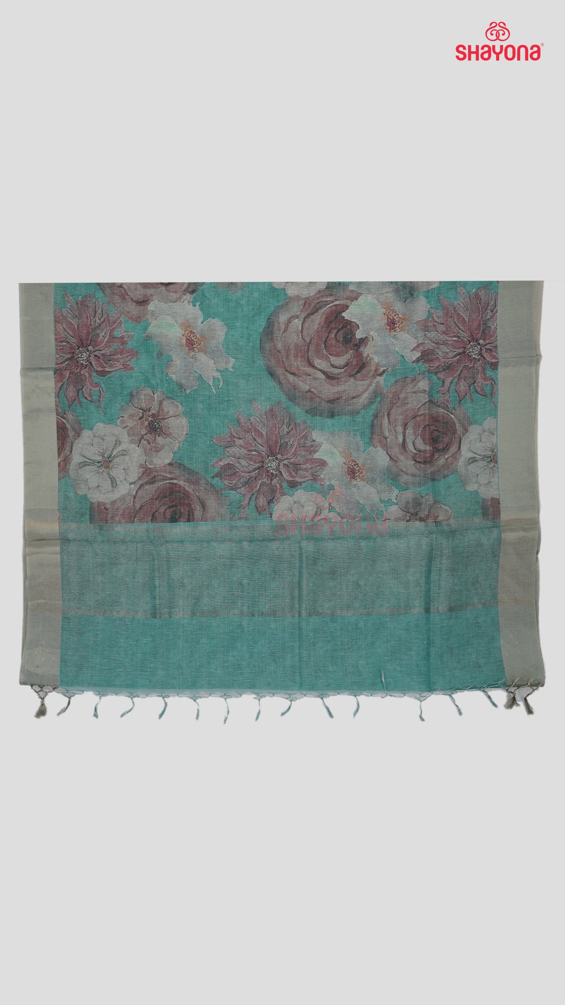 Light Cadet Blue Tussa Based Cotton Saree with Floral Digital Print
