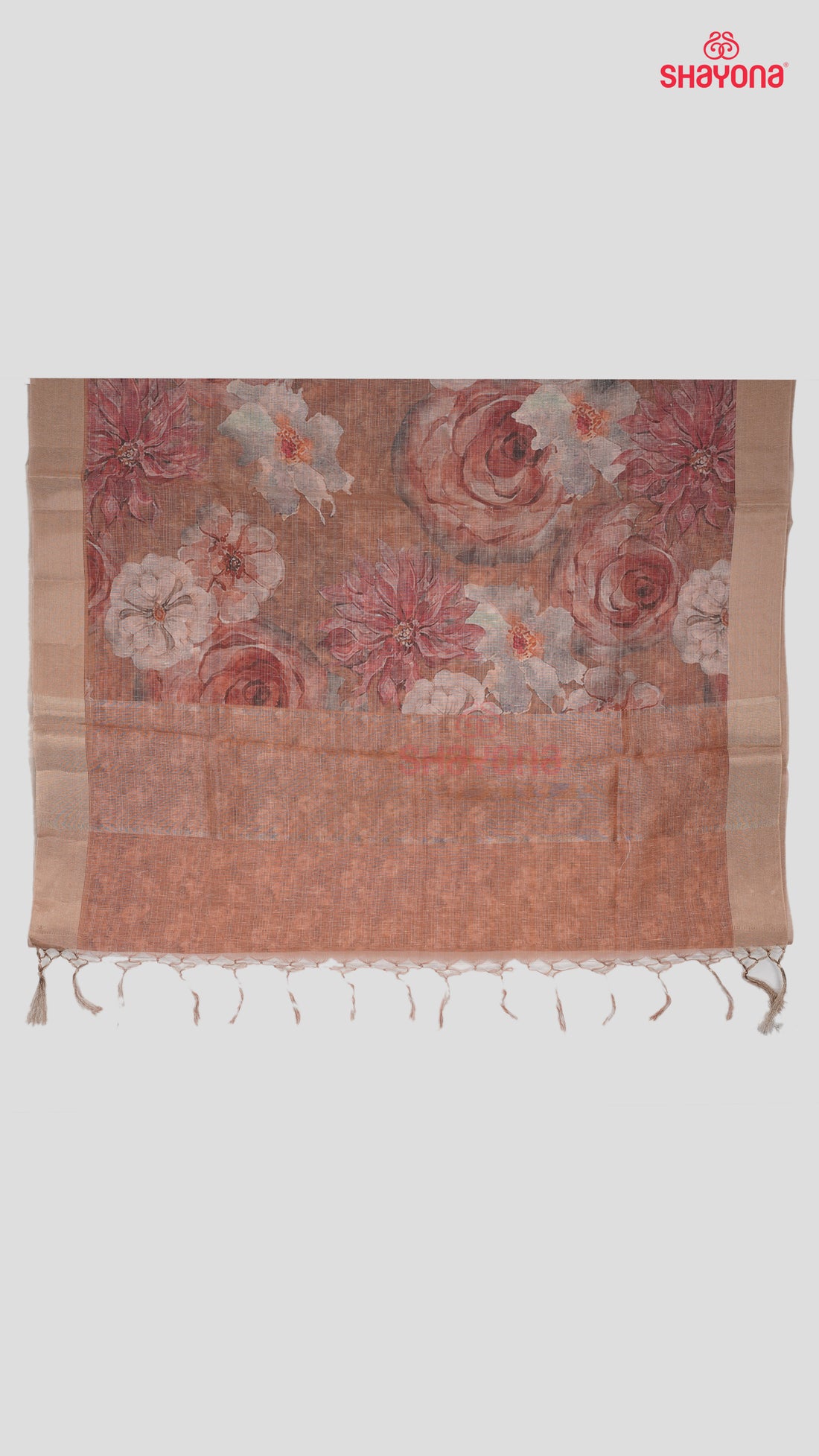 Light Peach Tussa Based Cotton Saree with Floral Digital Print