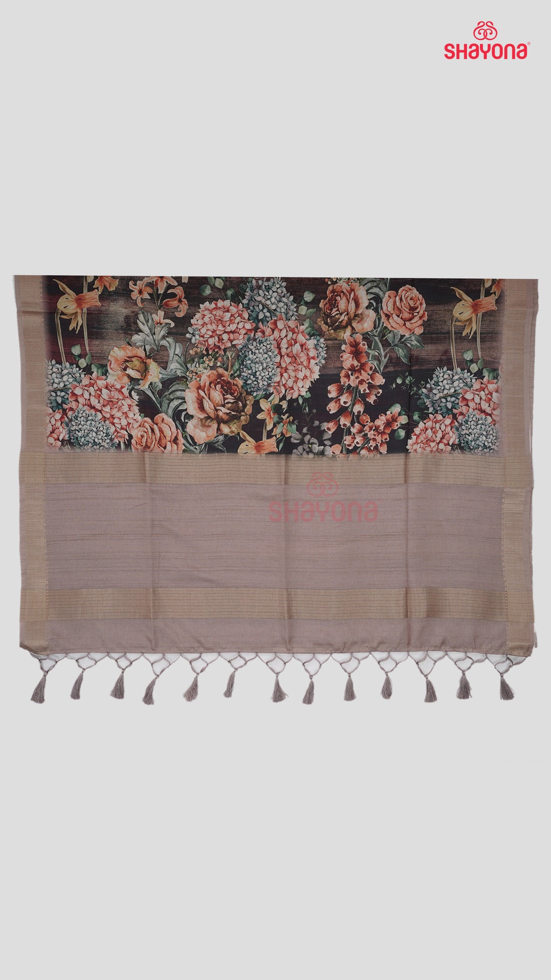 Rosy Gray & Multicolour Tussa Cotton Saree – Where Tradition Meets Modern Charm