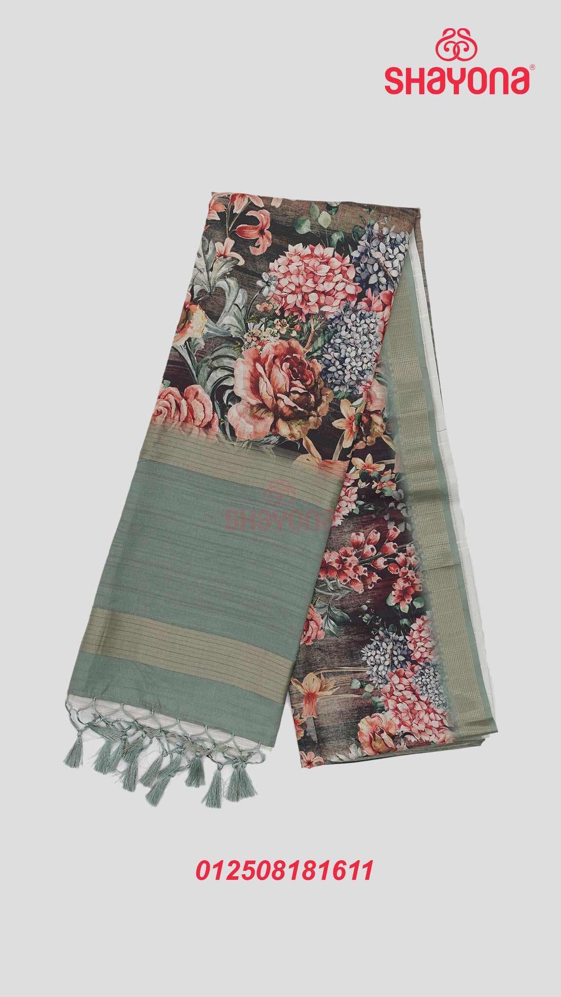 Green & Multicolour Shade Weaved Tussa Cotton Saree with Floral Jaal