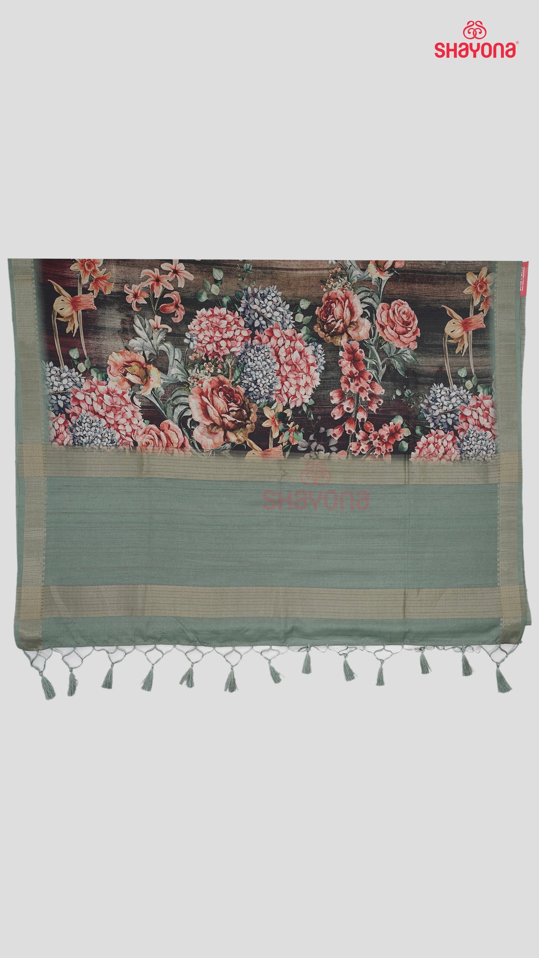 Green & Multicolour Shade Weaved Tussa Cotton Saree with Floral Jaal