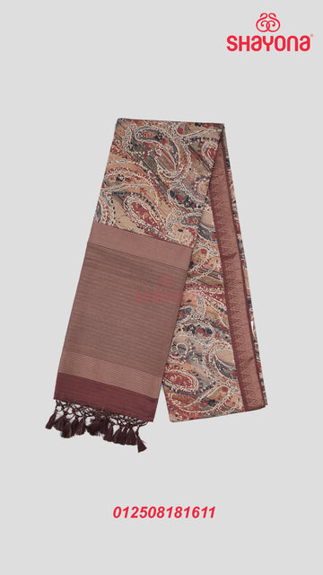 Dark Rose Gold Tussa Cotton Saree with Digital Buttis & Jaal