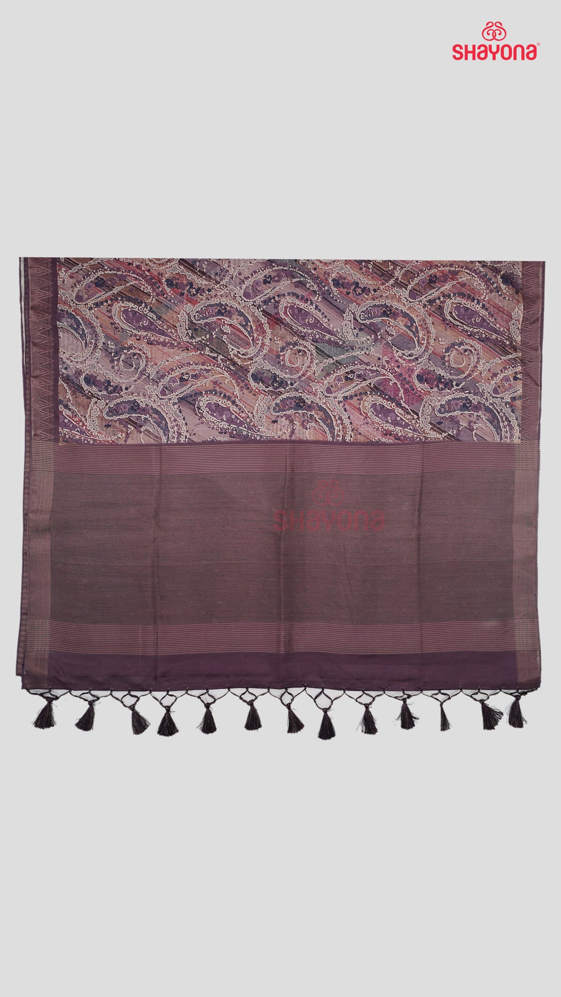 Dark Purple Tussa Cotton Saree with Digital Buttis & Jaal