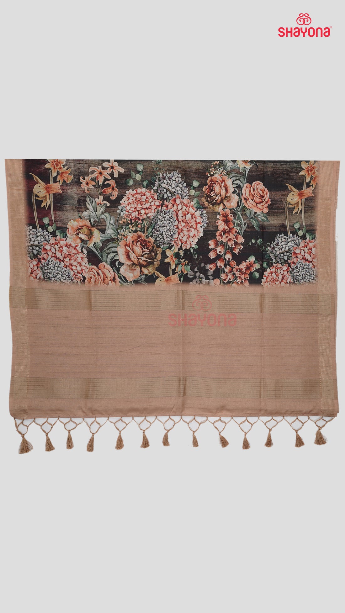 Light Gold & Multicolour Weaved Tussa Cotton Saree with Multicoloured Floral Jaal