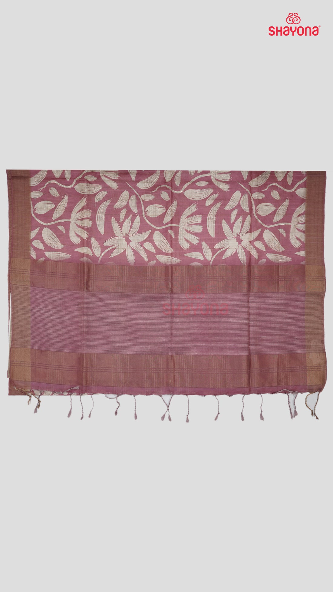 Dark Lavander Tussa Based Cotton Saree with Ivory Floral Jaal