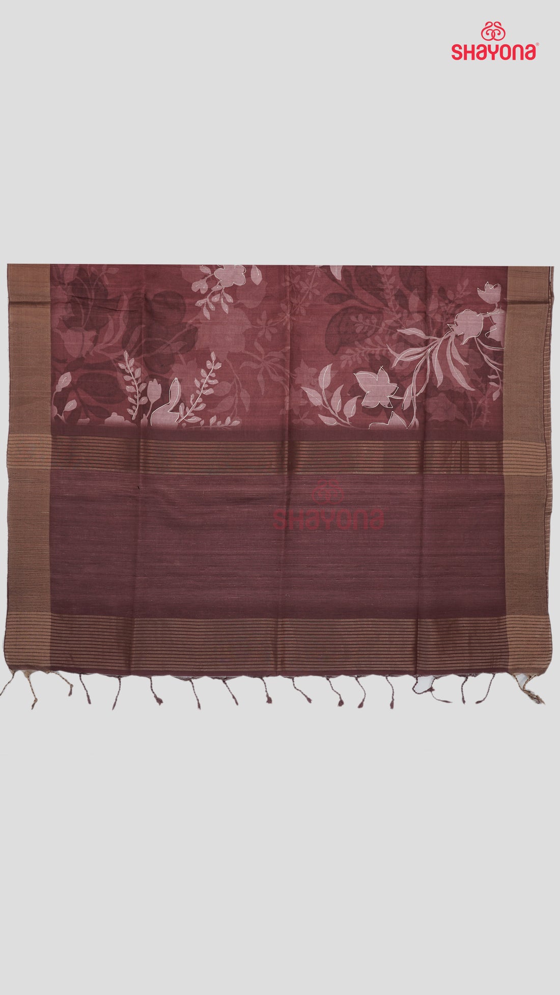 Dark Rose Gold Tussa Based Cotton Saree with Light Rose Gold Floral Jaal