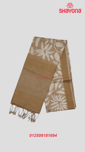 Light Gold Tussa Based Cotton Saree with Ivory Floral Jaal