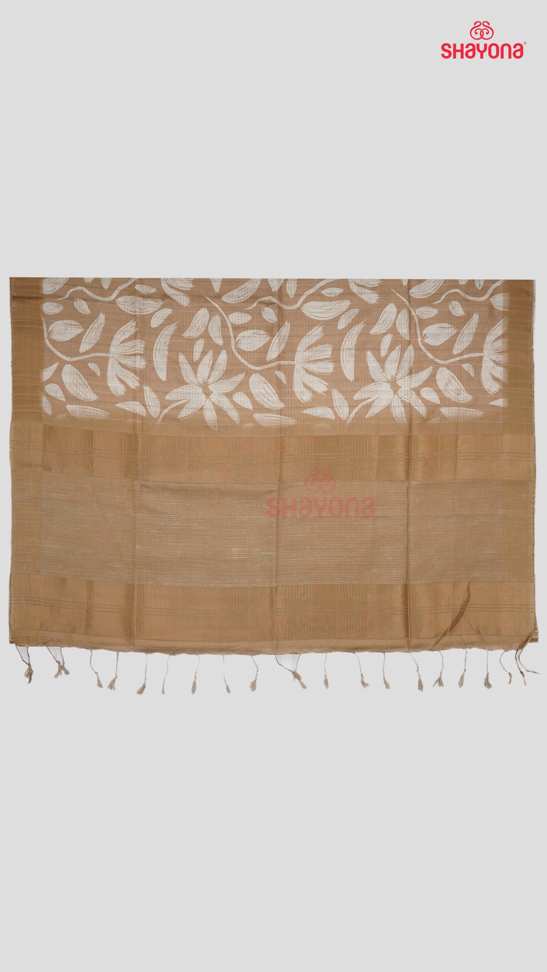 Light Gold Tussa Based Cotton Saree with Ivory Floral Jaal