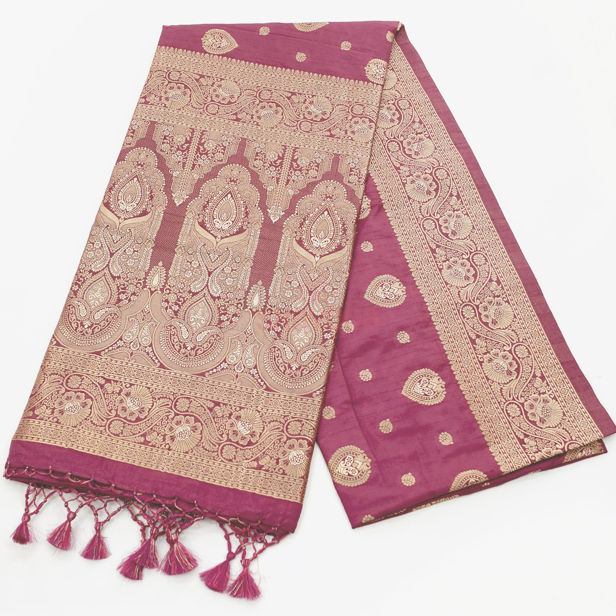 Dark Onion Banarasi Soft Silk Saree – Woven Royalty for Every Occasion