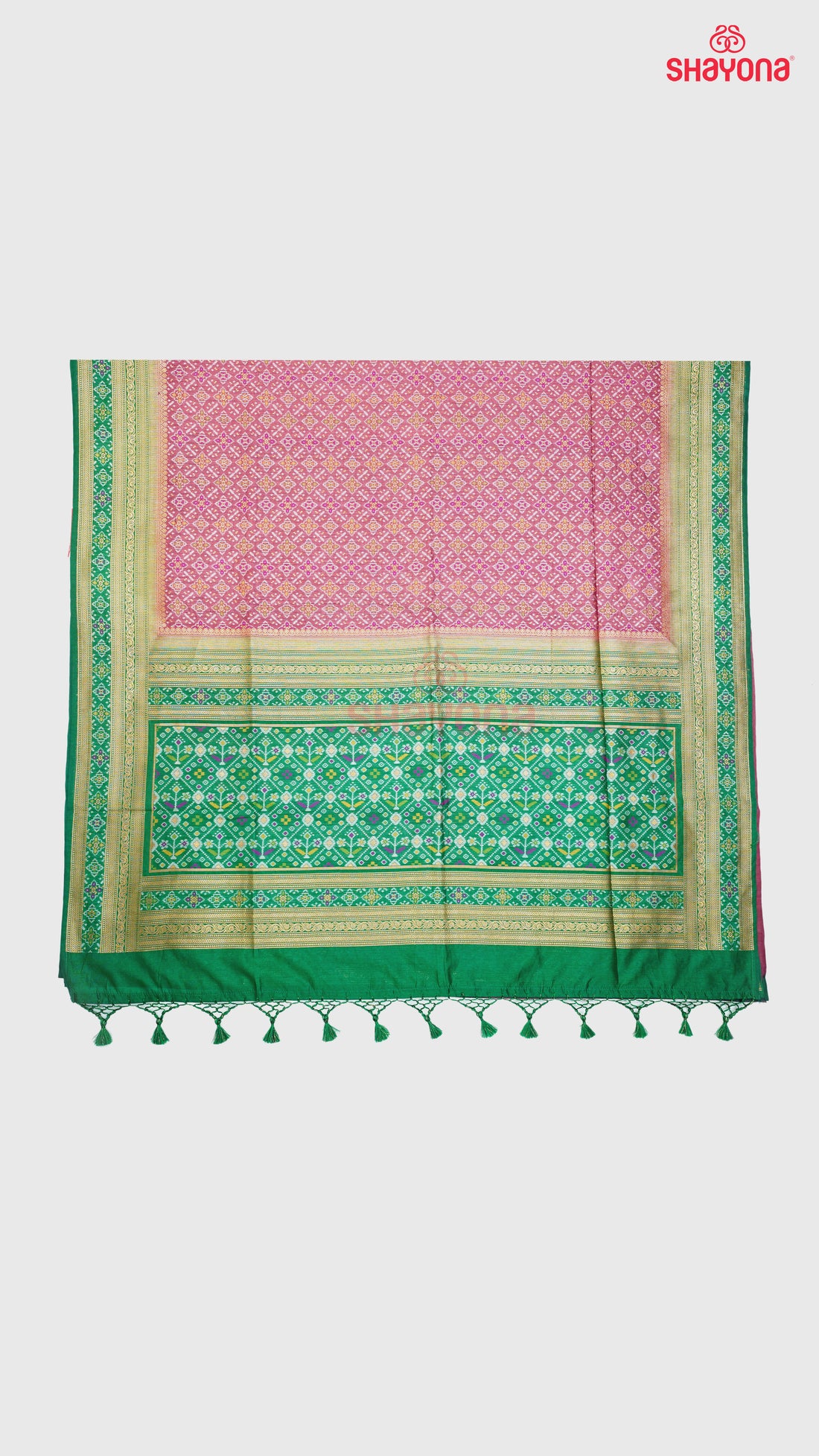 Medium Onion & Green Ghicha Art Silk Saree
