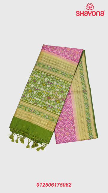 Dark Pink & Dark Mehendi Green Ghicha Art Silk Saree