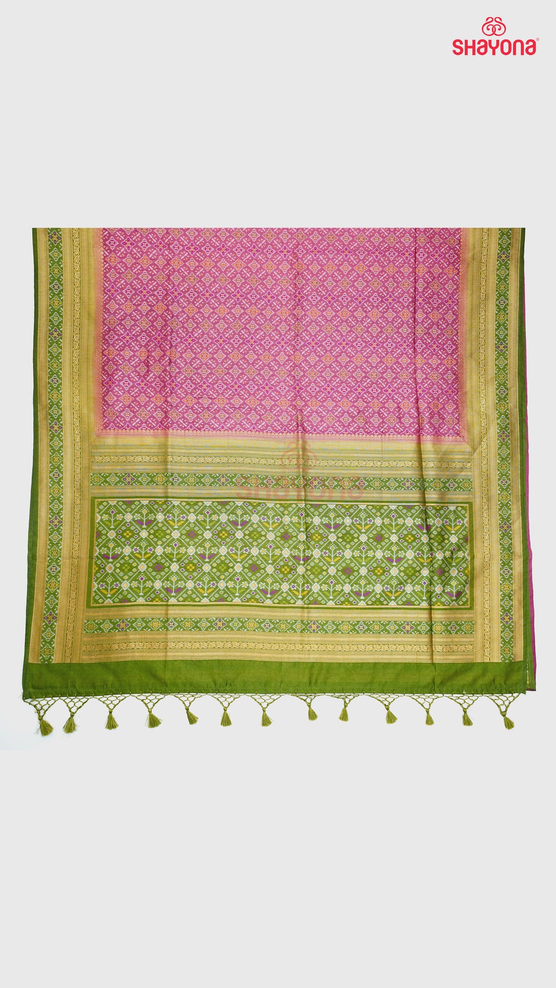 Dark Pink & Dark Mehendi Green Ghicha Art Silk Saree