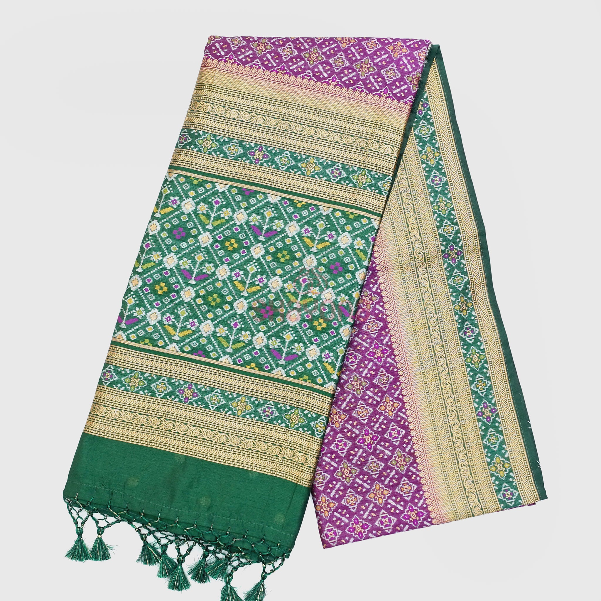 Dark Purple & Pomona Green Ghicha Art Silk Saree