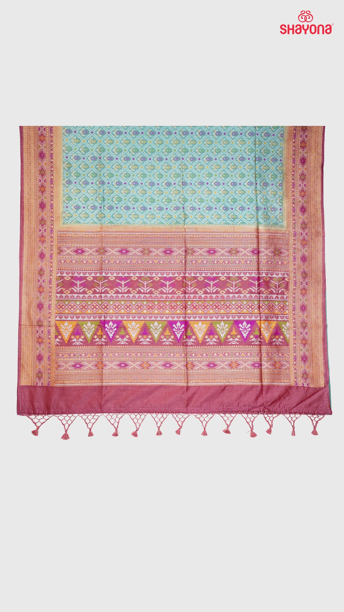 elegant Pestal Sky Blue & Medium Onion Ghicha Art Silk Saree