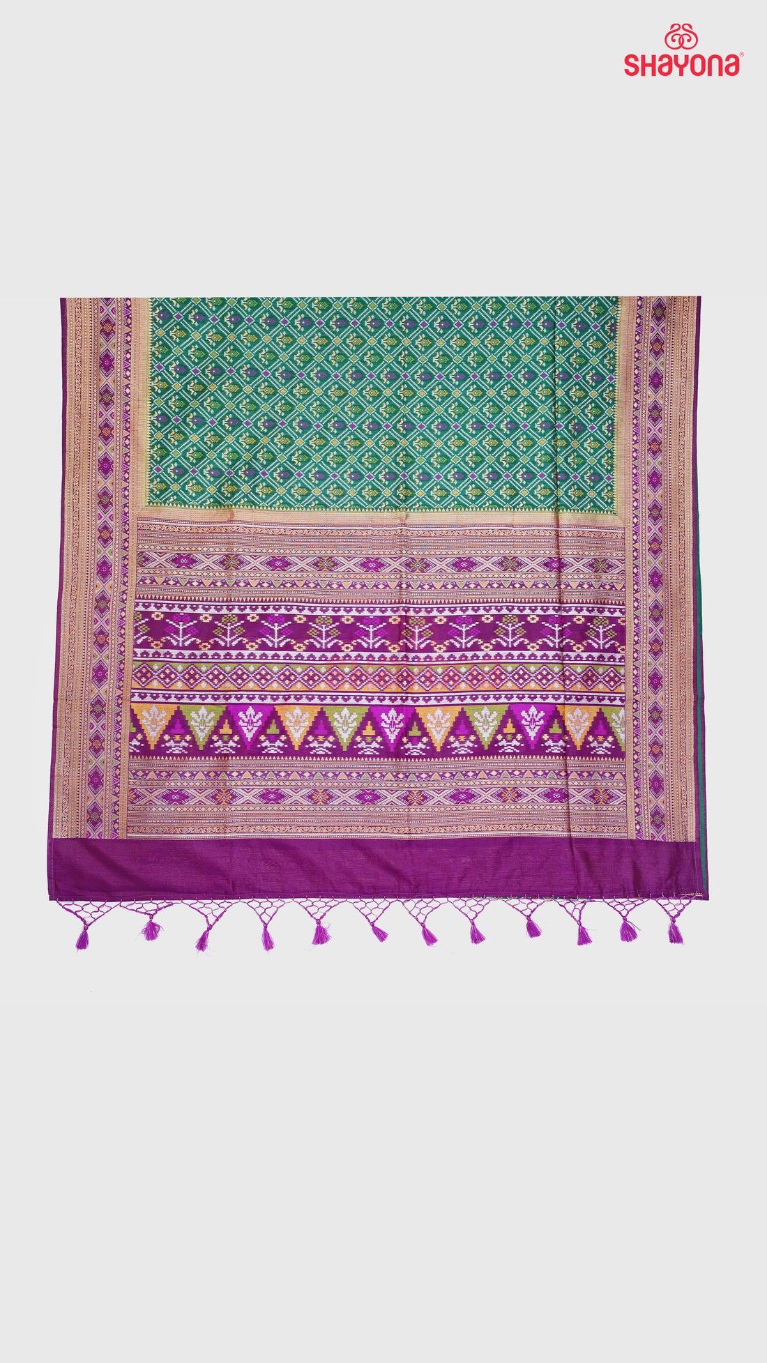 Pomona Green & Dark Purple Ghicha Art Silk Saree