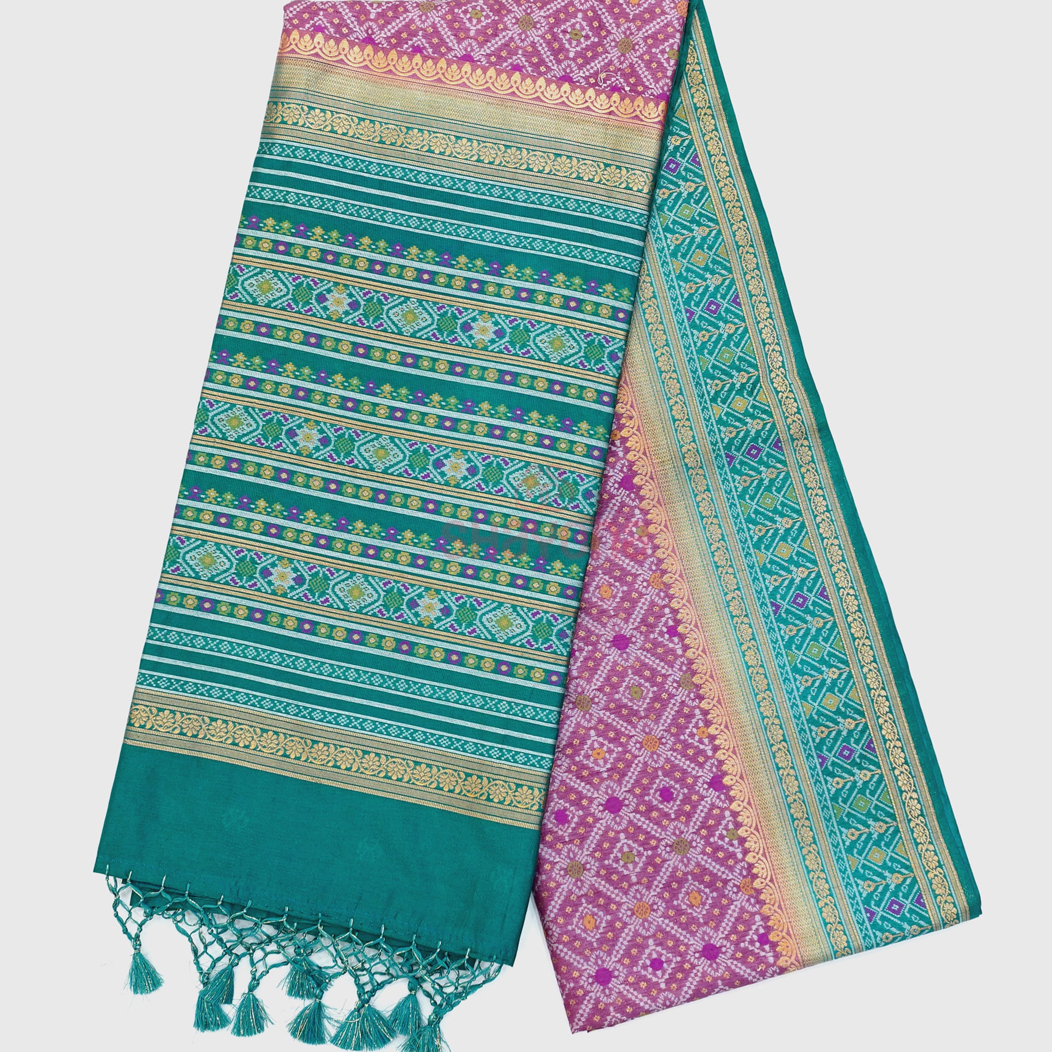 Onion Purple & Cadet Blue Ghicha Art Silk Saree