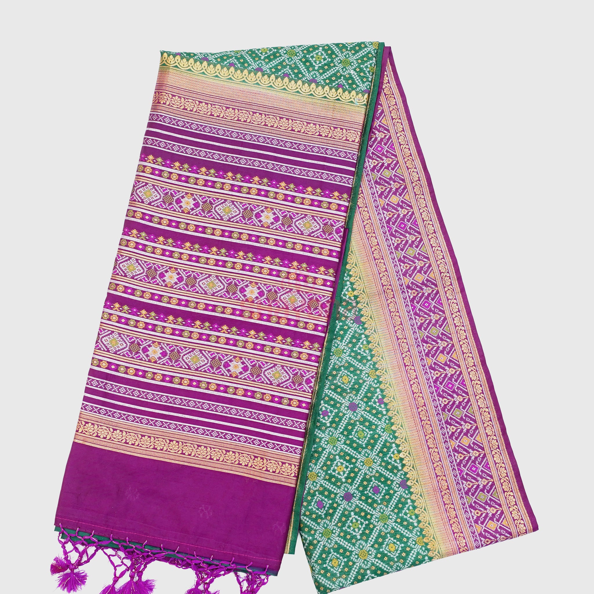 Dark Green & Dark Purple Ghicha Art Silk Saree