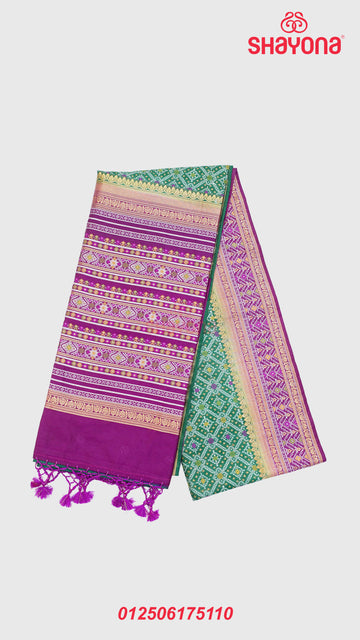 Dark Green & Dark Purple Ghicha Art Silk Saree