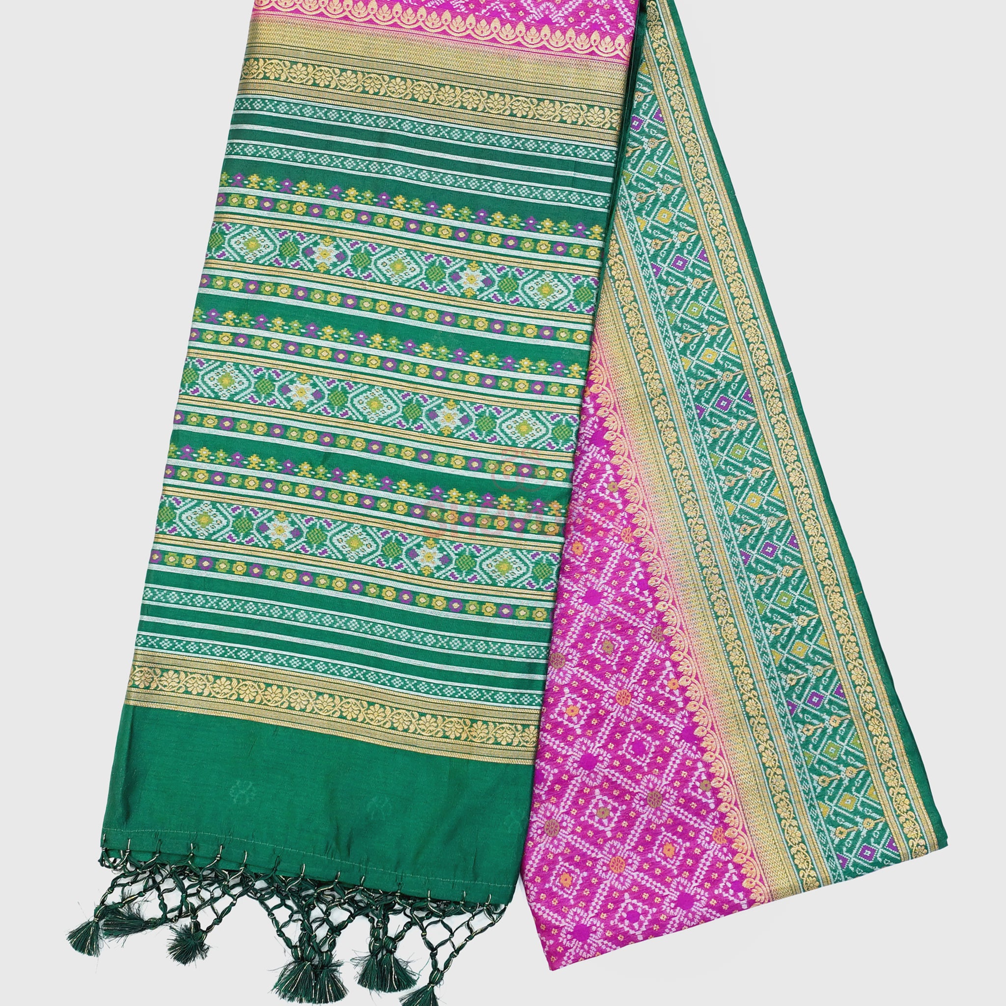 Dark Violet Red & Dark Green Ghicha Art Silk Saree