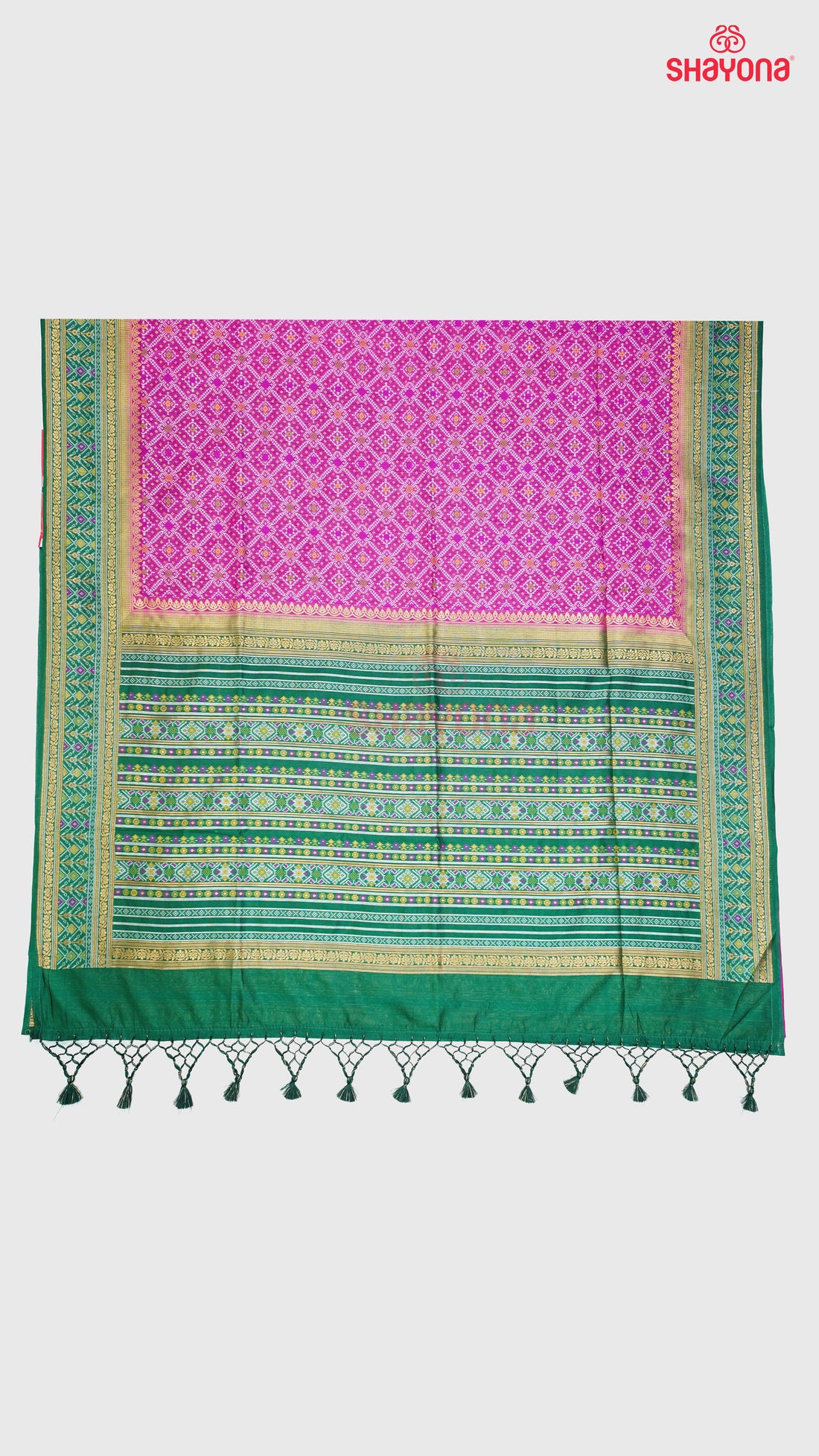 Dark Violet Red & Dark Green Ghicha Art Silk Saree