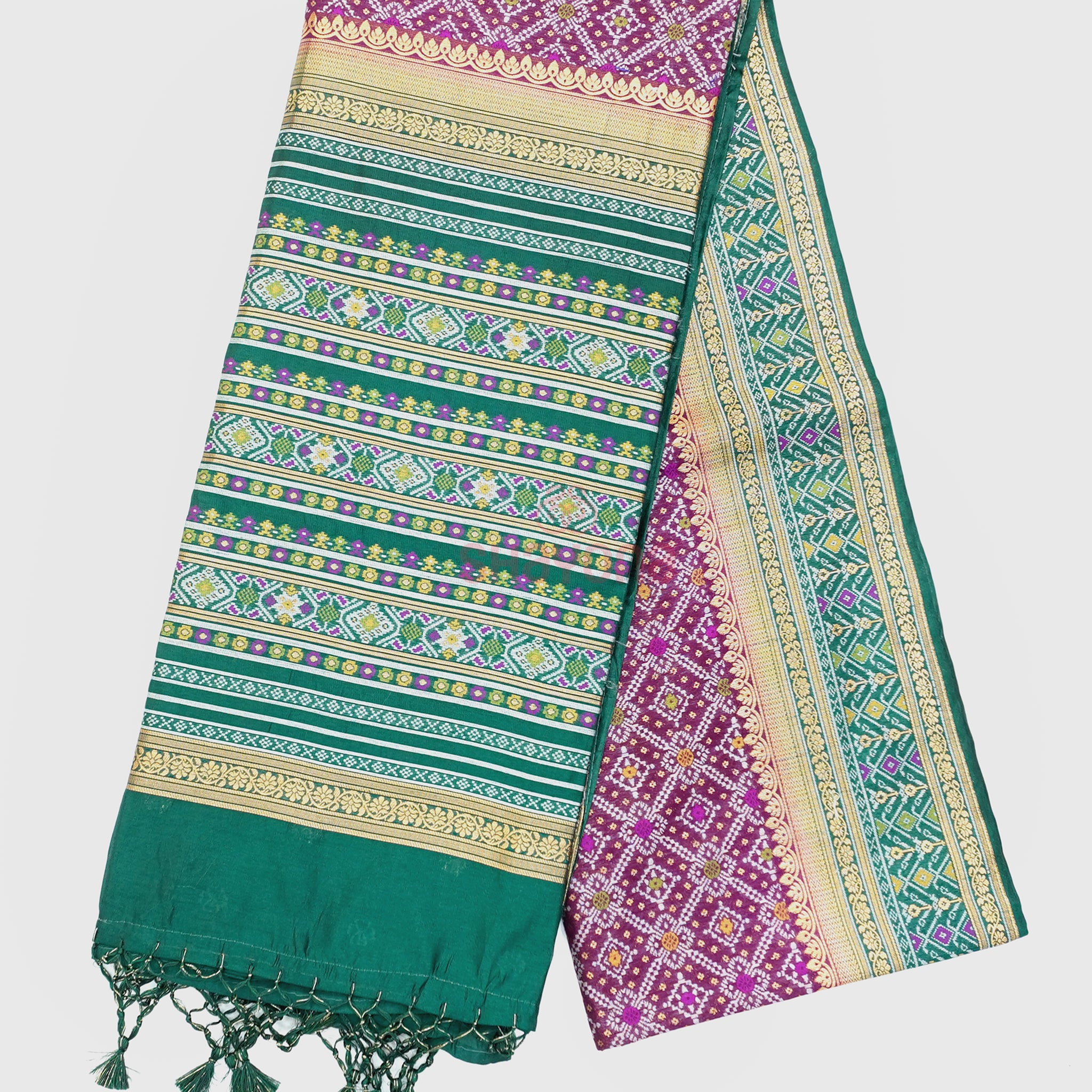 Dark Purple & Dark Green Ghicha Art Silk Saree