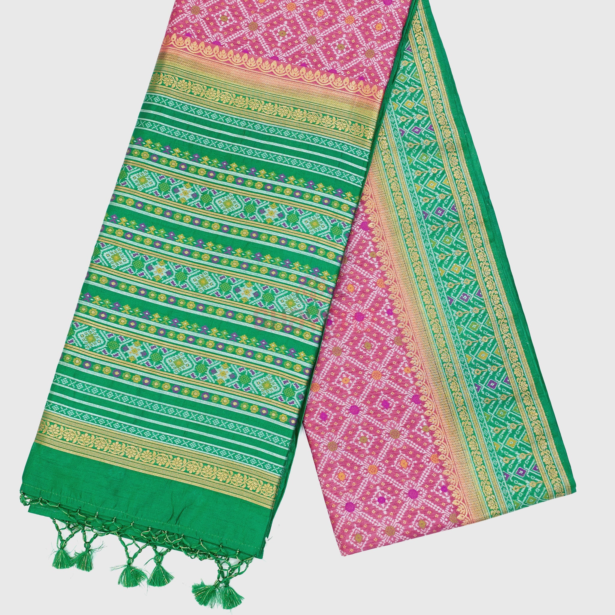 Dark Pink & Sea Green Ghicha Art Silk Saree – A Heritage of Vibrance