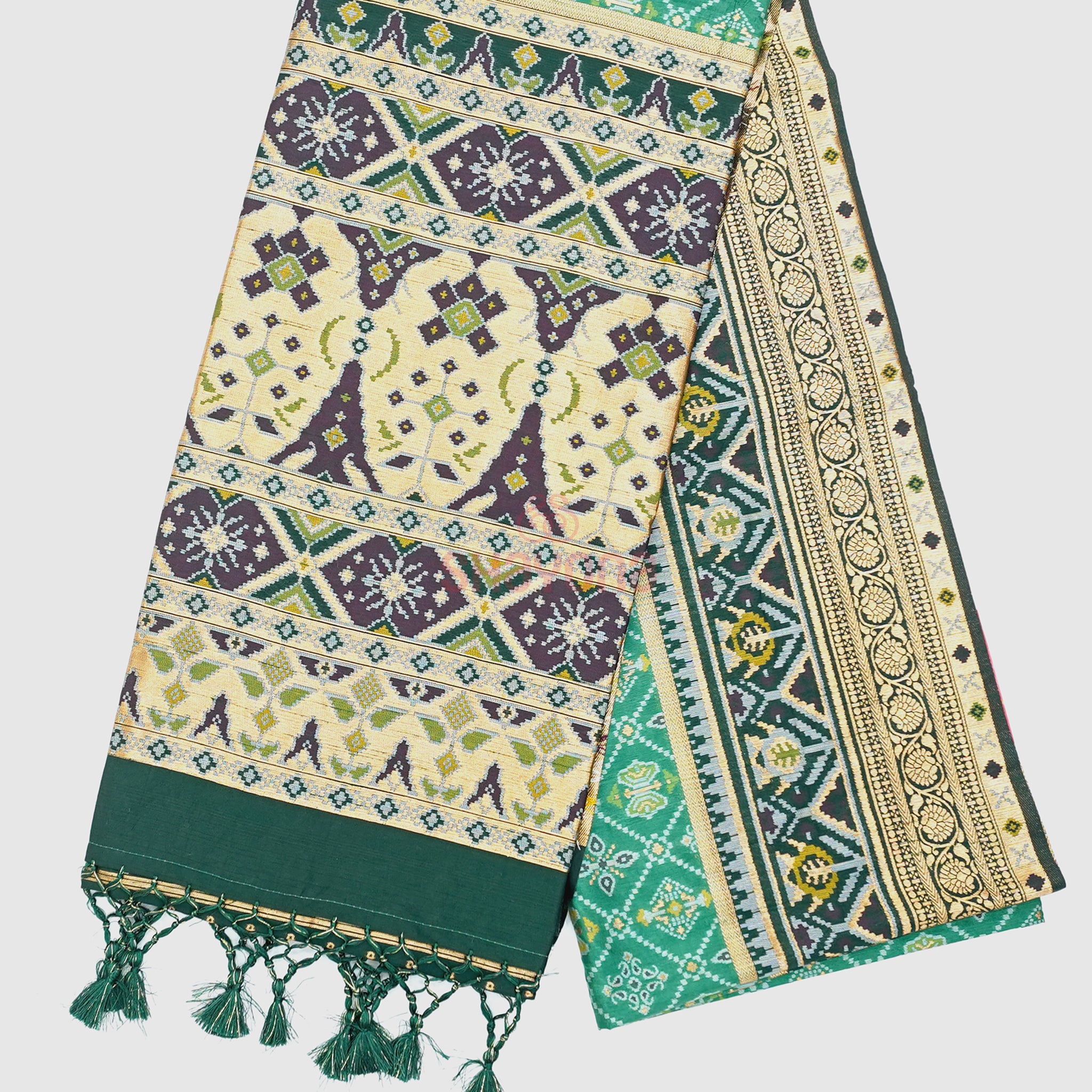Medium Green & Pomona Green Ghicha Art Silk Saree