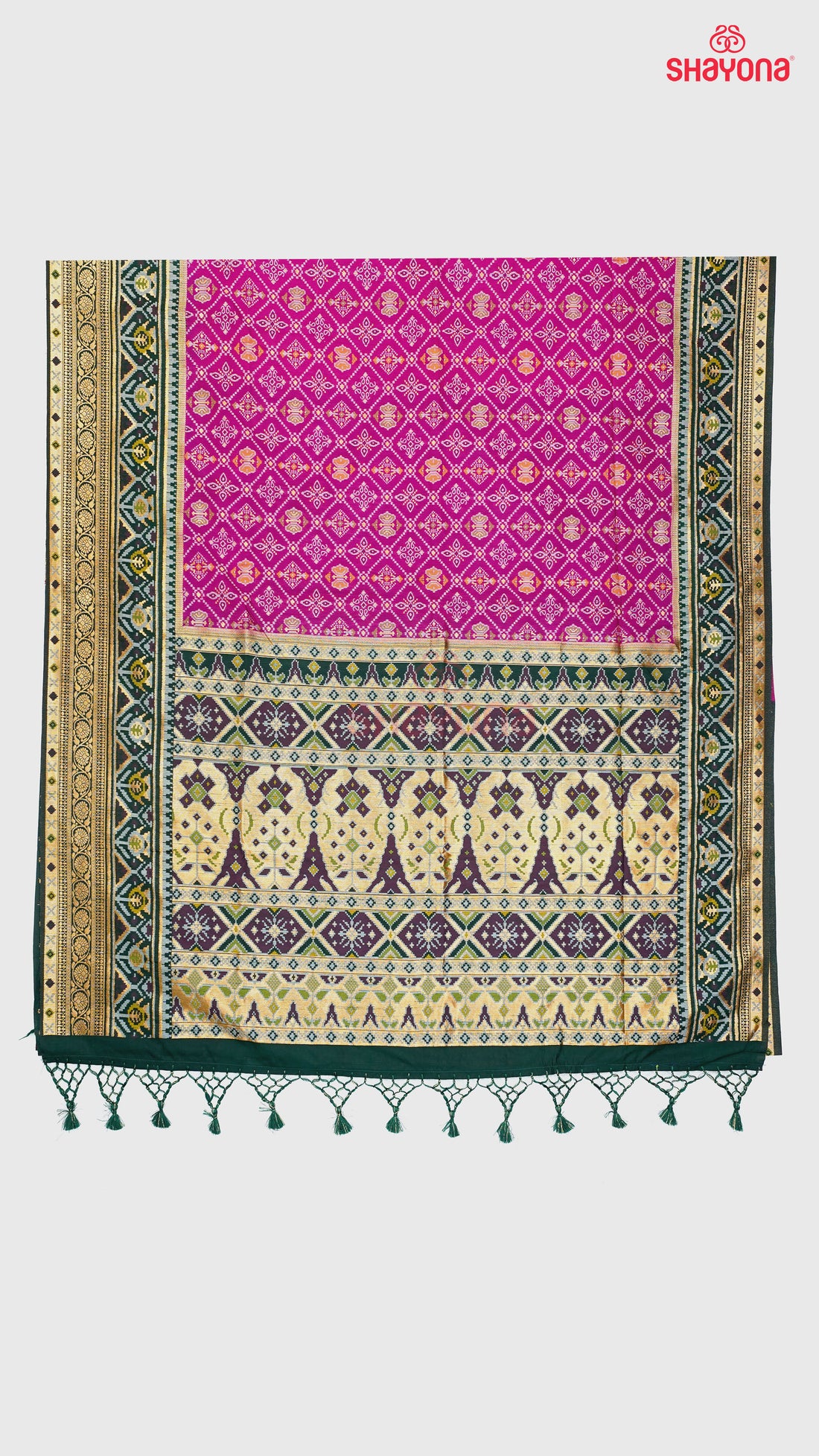 Dark Violet Red & Pomona Green Ghicha Art Silk Saree