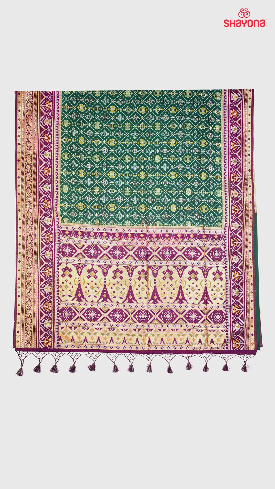 Pomona Green & Dark Purple Ghicha Art Silk Saree