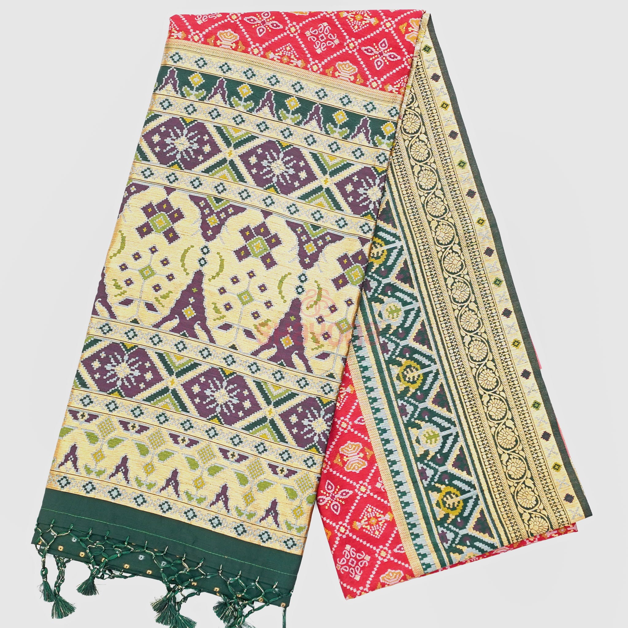 Rust Red & Pomona Green Ghicha Art Silk