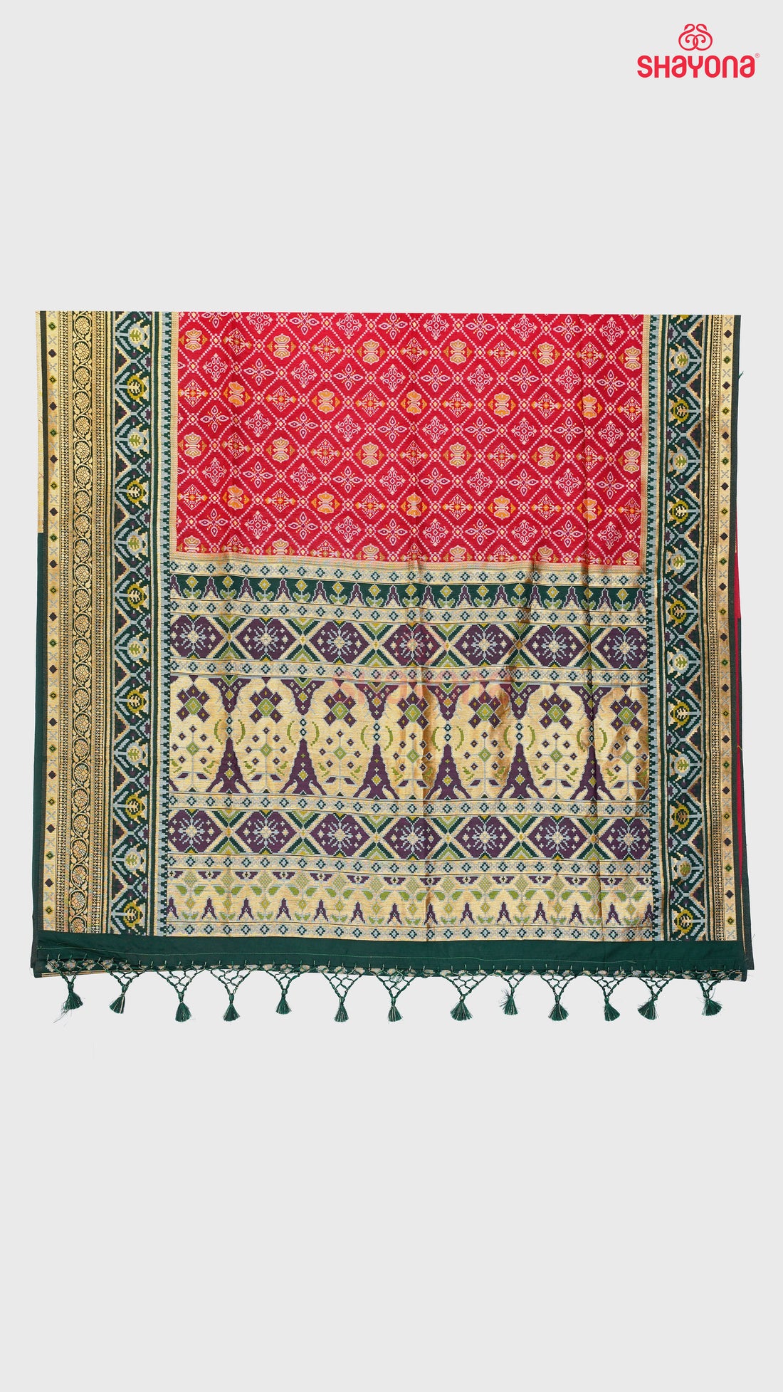 Rust Red & Pomona Green Ghicha Art Silk