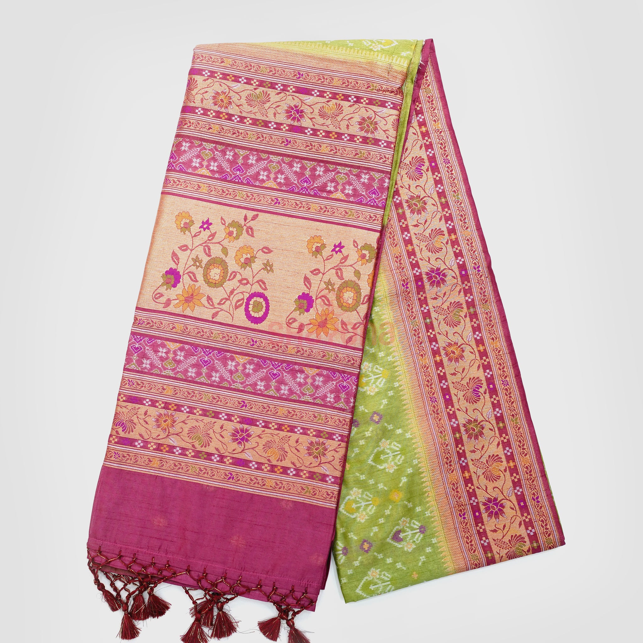 Light Olive & Medium Onion Ghicha Art Silk Saree
