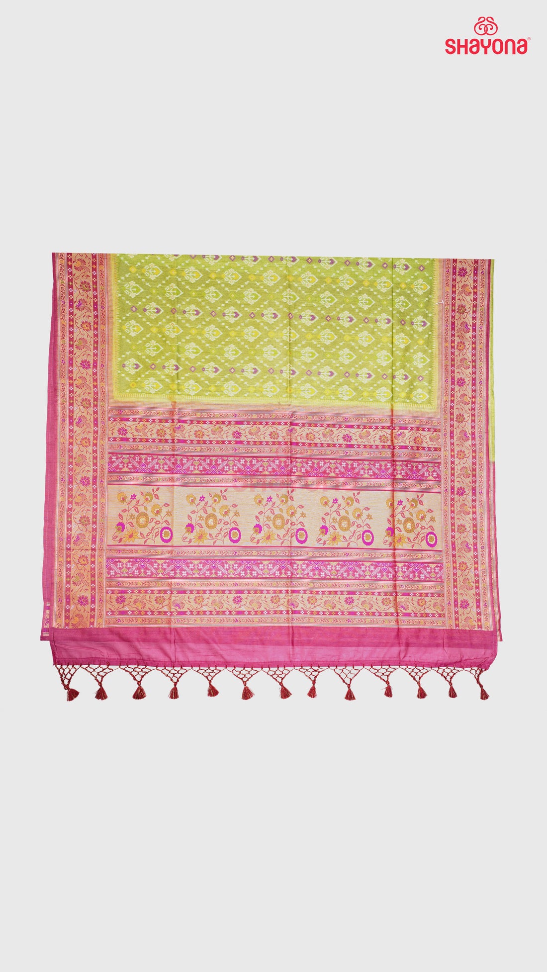 Light Olive & Medium Onion Ghicha Art Silk Saree